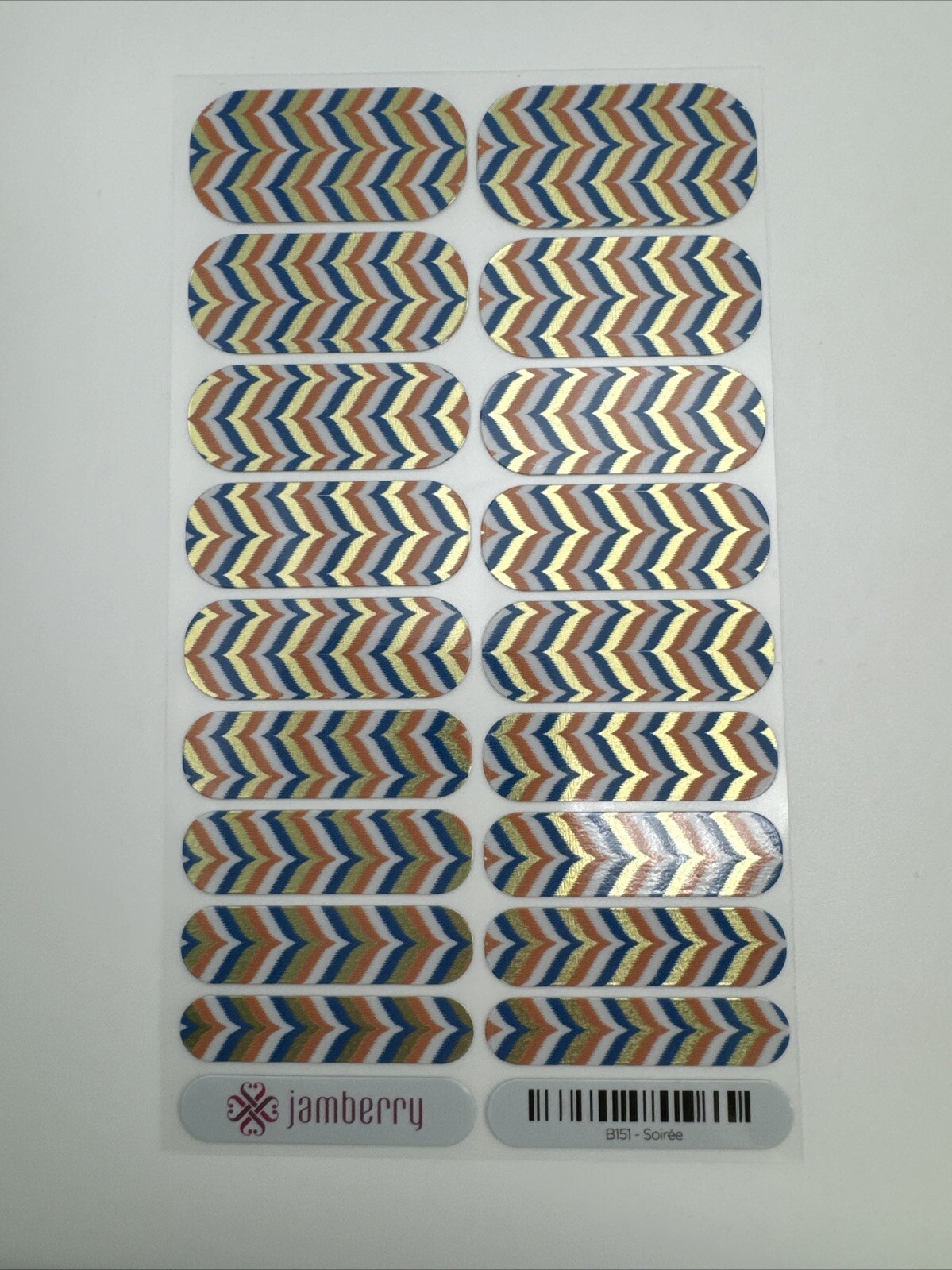Jamberry Nail Wraps Soirée Full Sheet (Orange & Blue metallic Chevron)