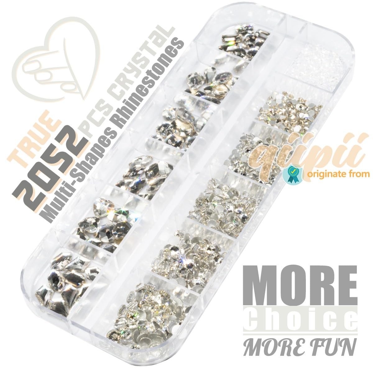 qiipii 2052 Crystal White Nail Art Rhinestones Silver Clear Nail Charms 72 Multi