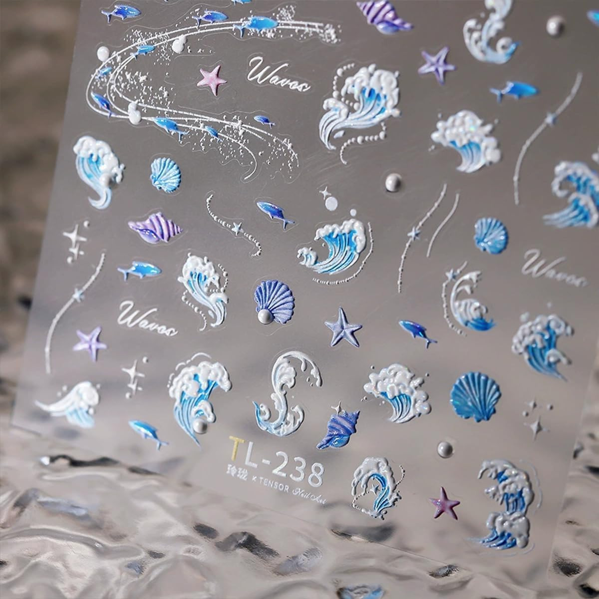 5D Embossed Ocean Life Nail Art Stickers Decals Self Adhesive Seashell Starfish