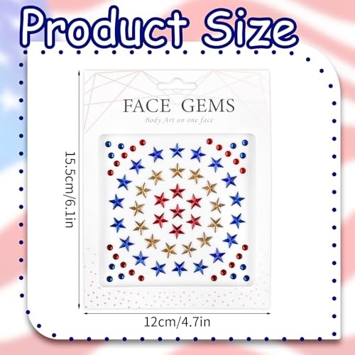 4th of July Star Face Gems, Self-Adhesive Face Jewels for Women, Red Blue star