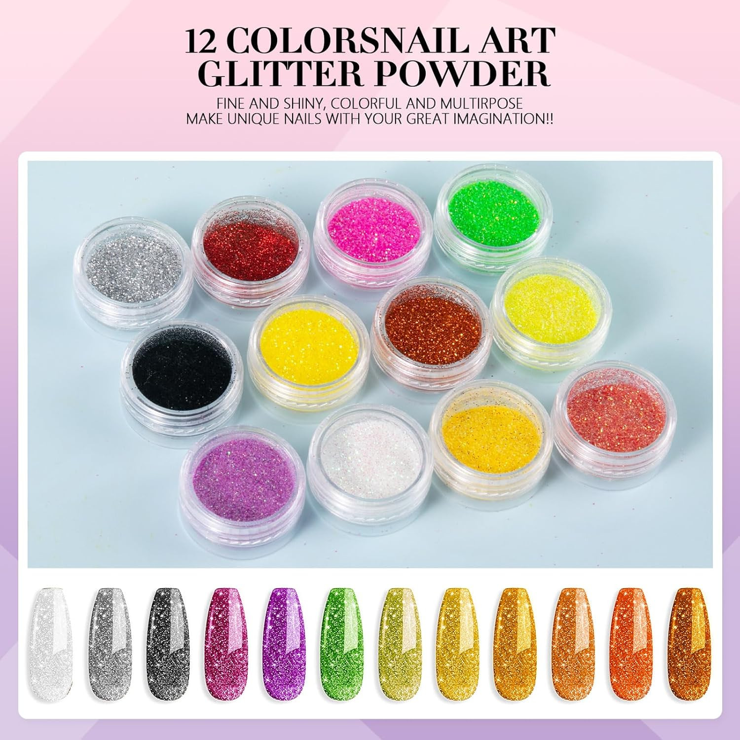 Acrylic Nail Kit for Beginners with Everything Professional, 12 Glitter Powder N