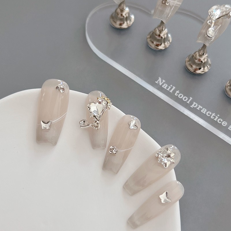 Pressure Nails 3D Love Diamond Crystal Nail Tips Stick on Nails with Nail Glue