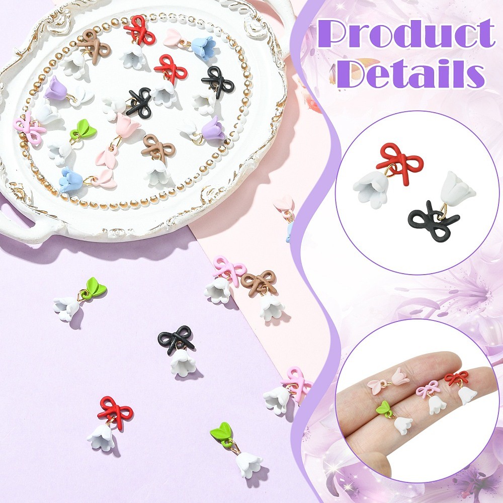24pcs Lily of the Valley 8 Colors Flower Alloy Cabochons for Phone Case Nail Art