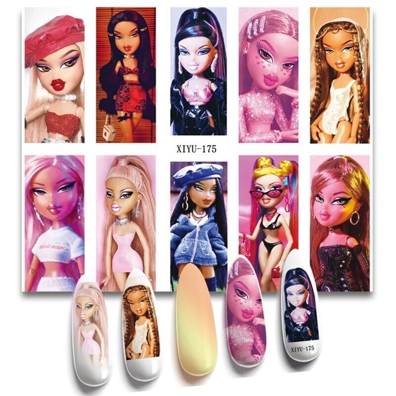 Bratz Doll Cartoon Nail Decals Water Slide Nail Art DIY Baddie Cash Nail Wrap 12