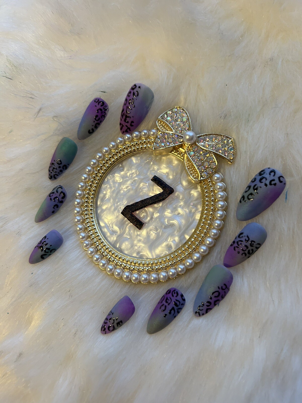 Z NAILZ! Set Of 10 Green, Blue, Purple Animal Matte L Almond Press on Nails