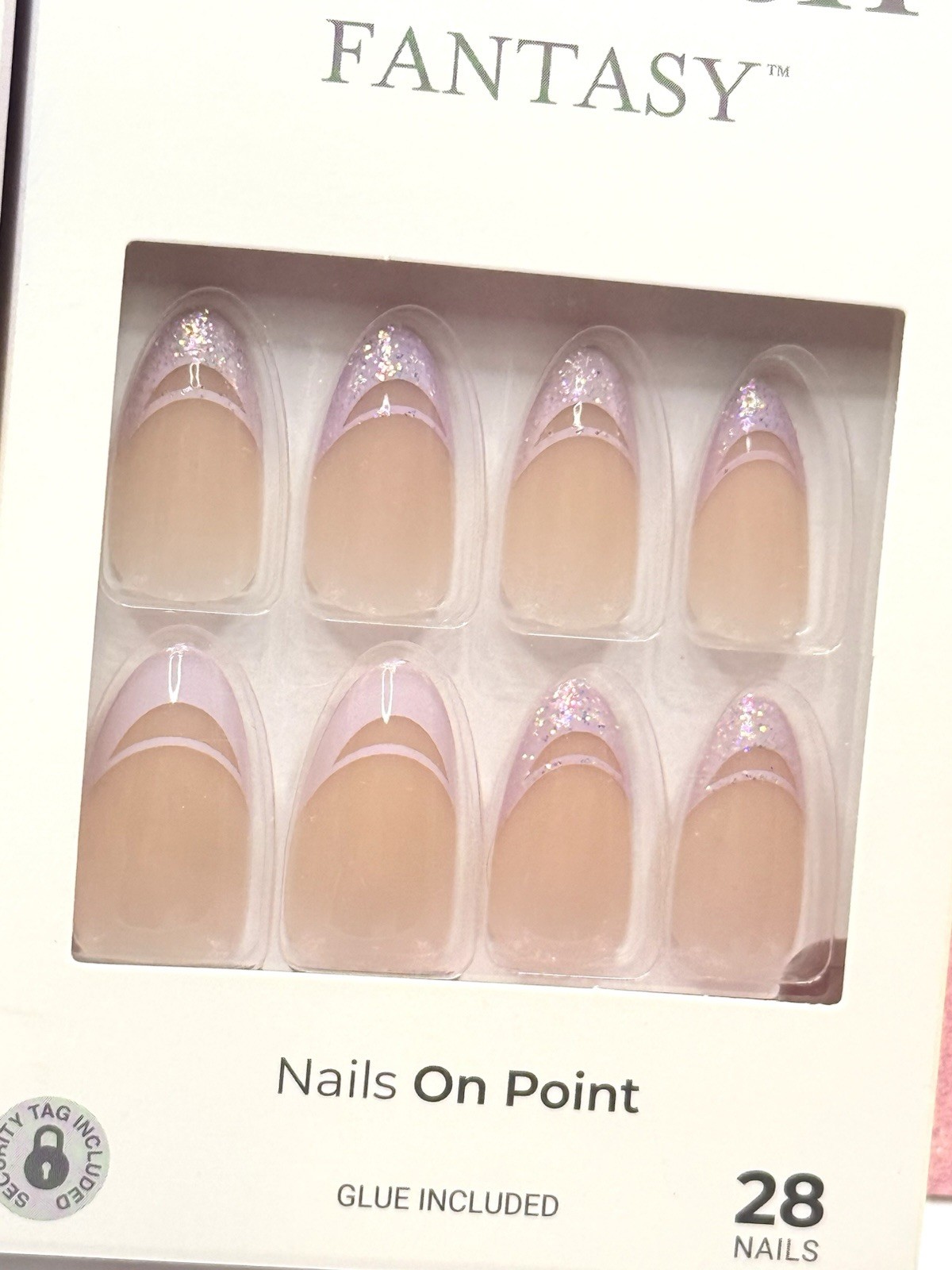Kiss Voguish Fantasy Press-On Nails Medium Almond Purple Glitter 91903 Lot Of 2