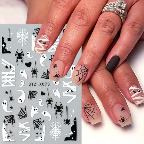 6 Sheets Halloween Nail Art Stickers 3D Self Adhesive Cute Nail Style 3