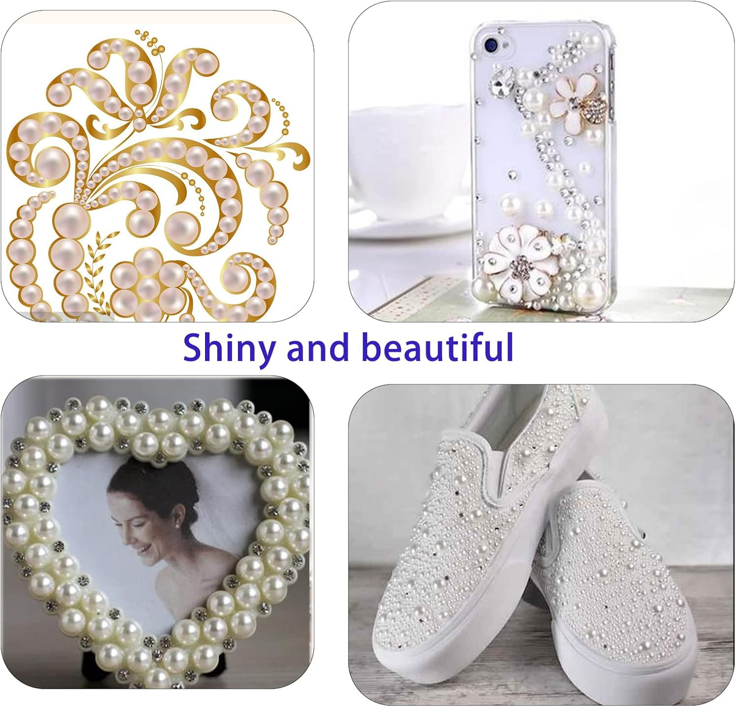 5900 Pcs Half Pearls for Crafts Meters White Nail Pearls for Nail Art Falt Back