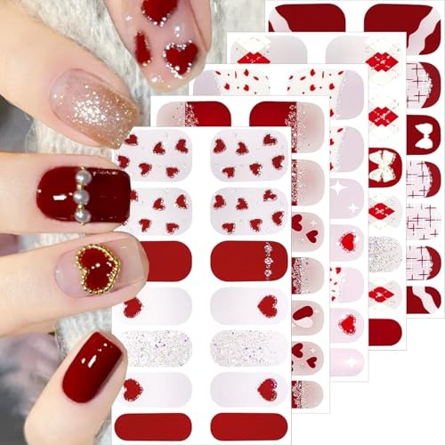 5 Sheets Valentines Day Nail Gel Stickers Cute Bow Heart Nail Polish Love-2