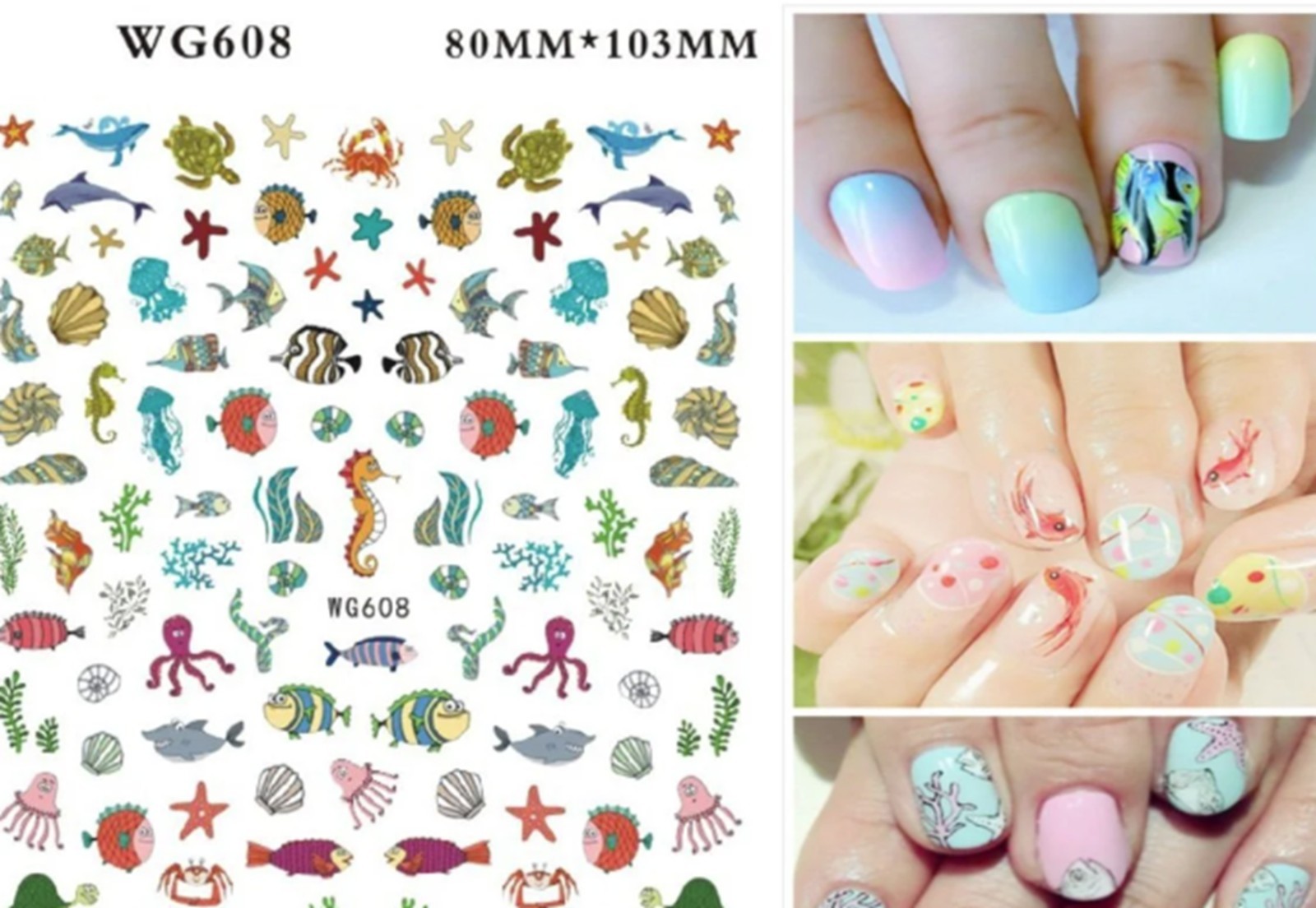 Summer Ocean Nail Stickers | Ocean Marin Life Nail Art Decals | Seashell Sea