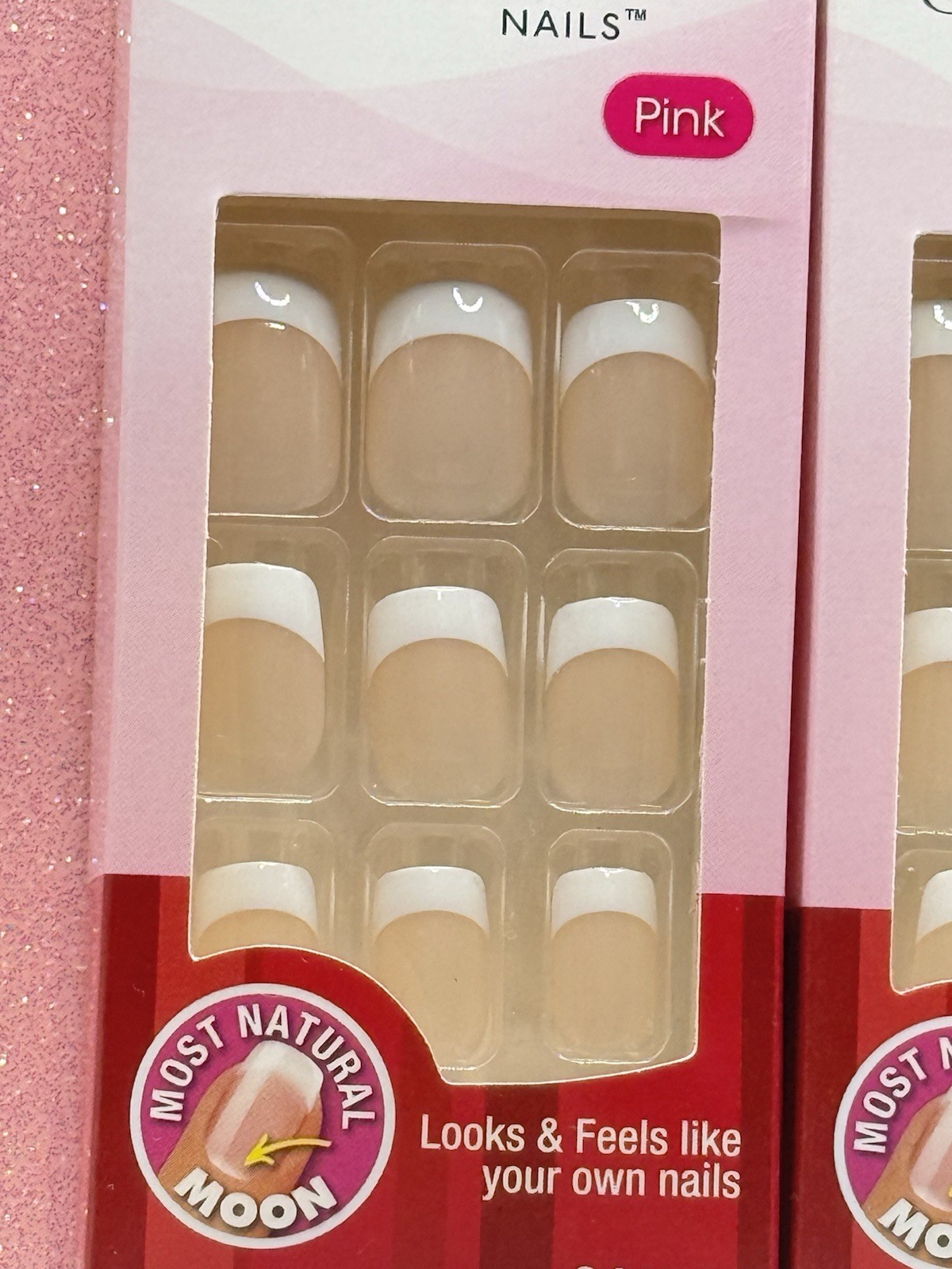 Kiss Salon French White On Pink Nail Bed Glue-On Nail Short 4pack