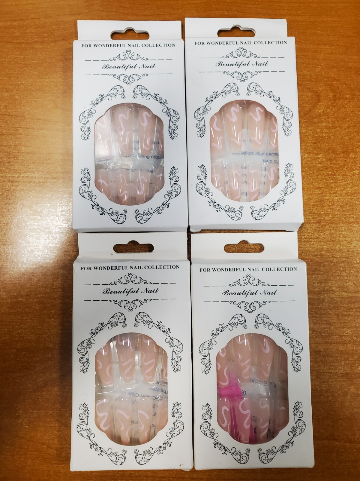 4 Boxes of 24: Nude/Pink Swirl Coffin Shape Press On Nails (9D-1772)