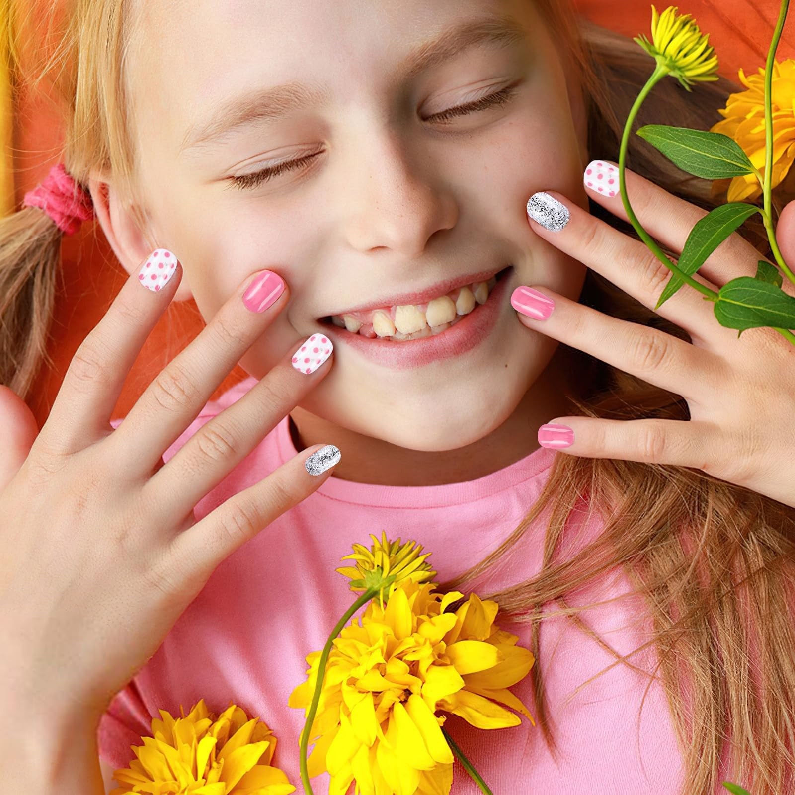 Press On Nails for Kids Children Fake Nails Artificial False Tips Accessories