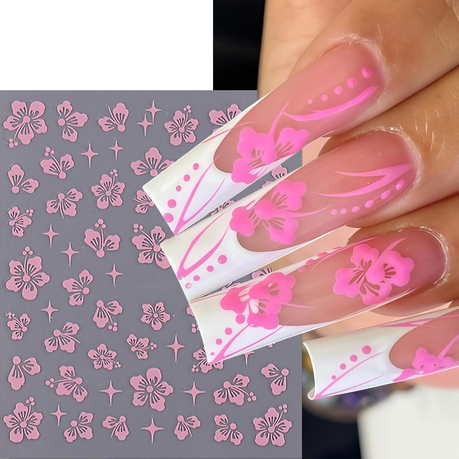 10 Sheets Hibiscus Flower Nail Stickers for Nail Art Petal Floral Nail Art Decal