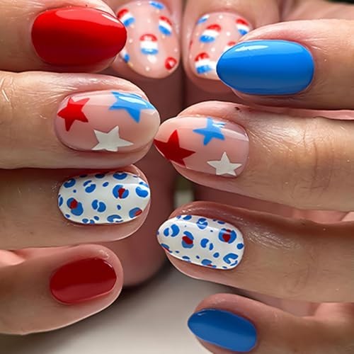 Independence Day Styl 41 – Red, Blue, White Almond Press on Nails