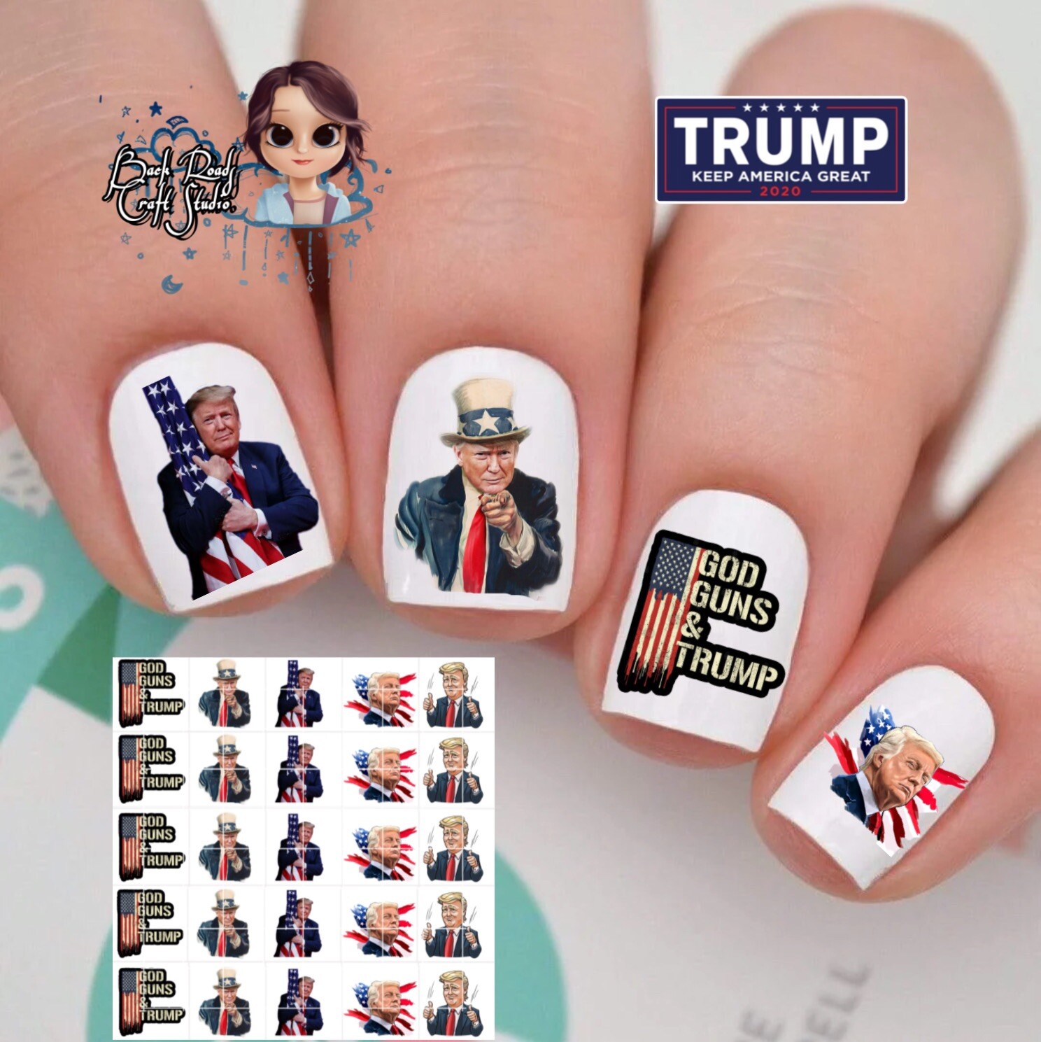 Trump 2024 Waterslide Nail Art Decals Set of 50 Instructions Included & Bonus