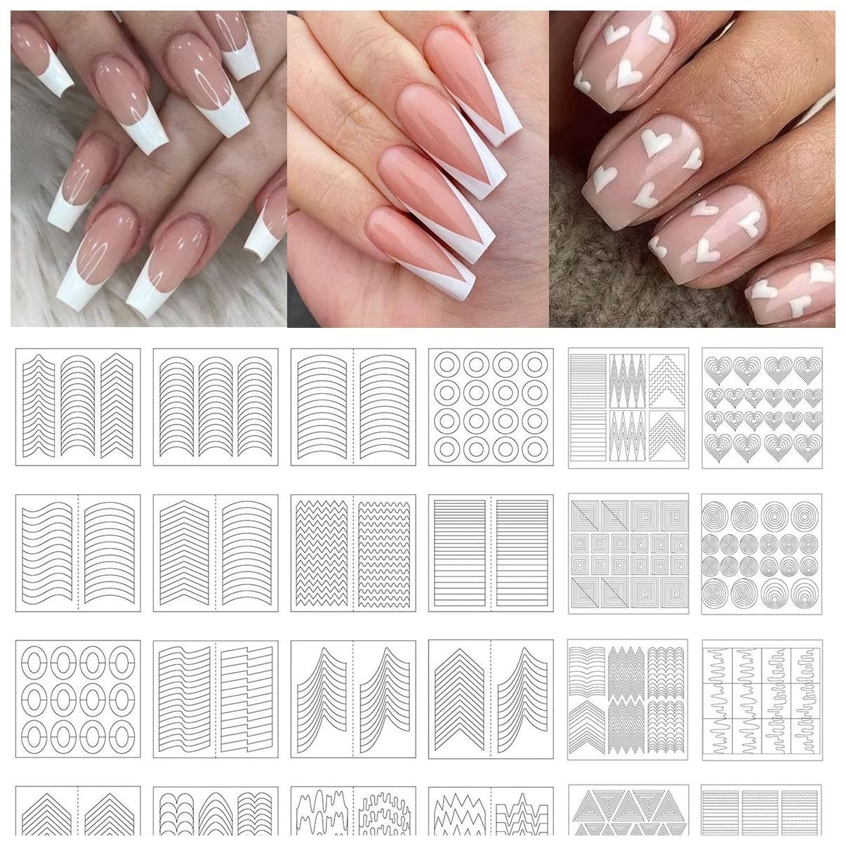 1768 Pieces 60 Designs French Manicure Nail Stickers, Nail Art Tips Guides fo…