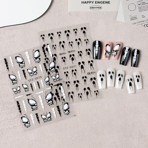 6 Sheets Halloween Nail Art Stickers 3D Self Adhesive Cute Nail Style 3