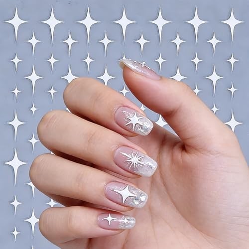 11 Sheets Star Nail Stickers Set, Include 5D Embossed Gold Star Nails Style-4