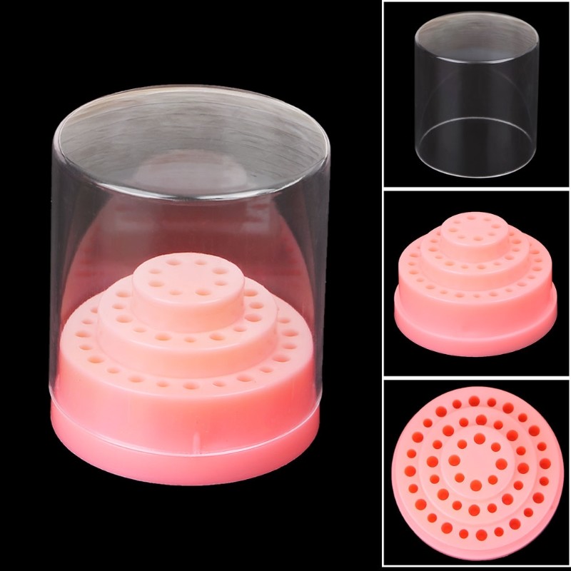 48-Holes Nail Drill Bit Display Holder Standing with Cover Manicure Storage Box