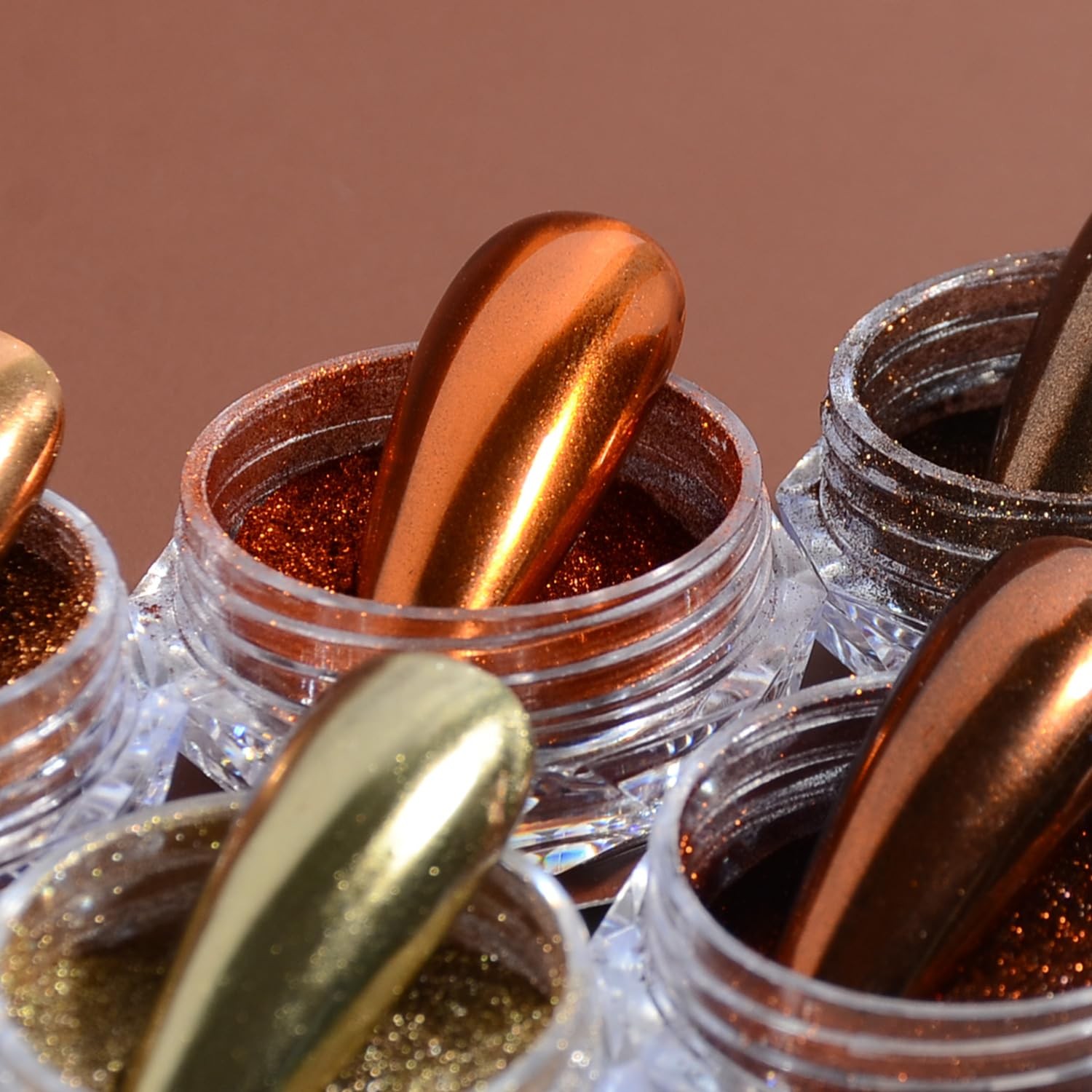 Chrome Nail Powder Set, 6 Maillard Colors Metallic Brown Chrome Nail Powder M…