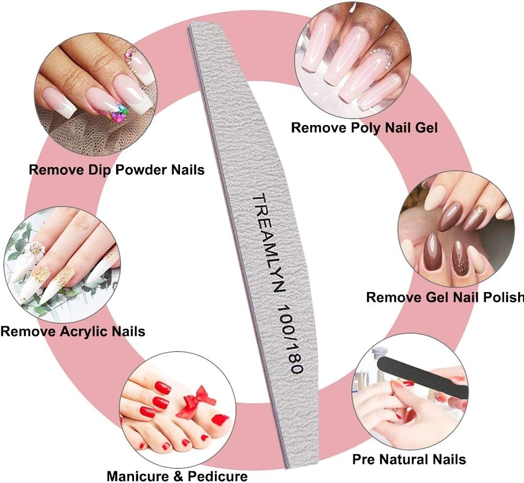 Rough Nail File 100/180 Grit, Heavy Duty Nail Files for Acrylic/Natural