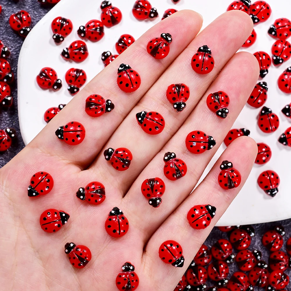 50Pcs Cute Insect Ladybug Nail Charms 3D Resin Ladybugs Nail Art Rhinestones