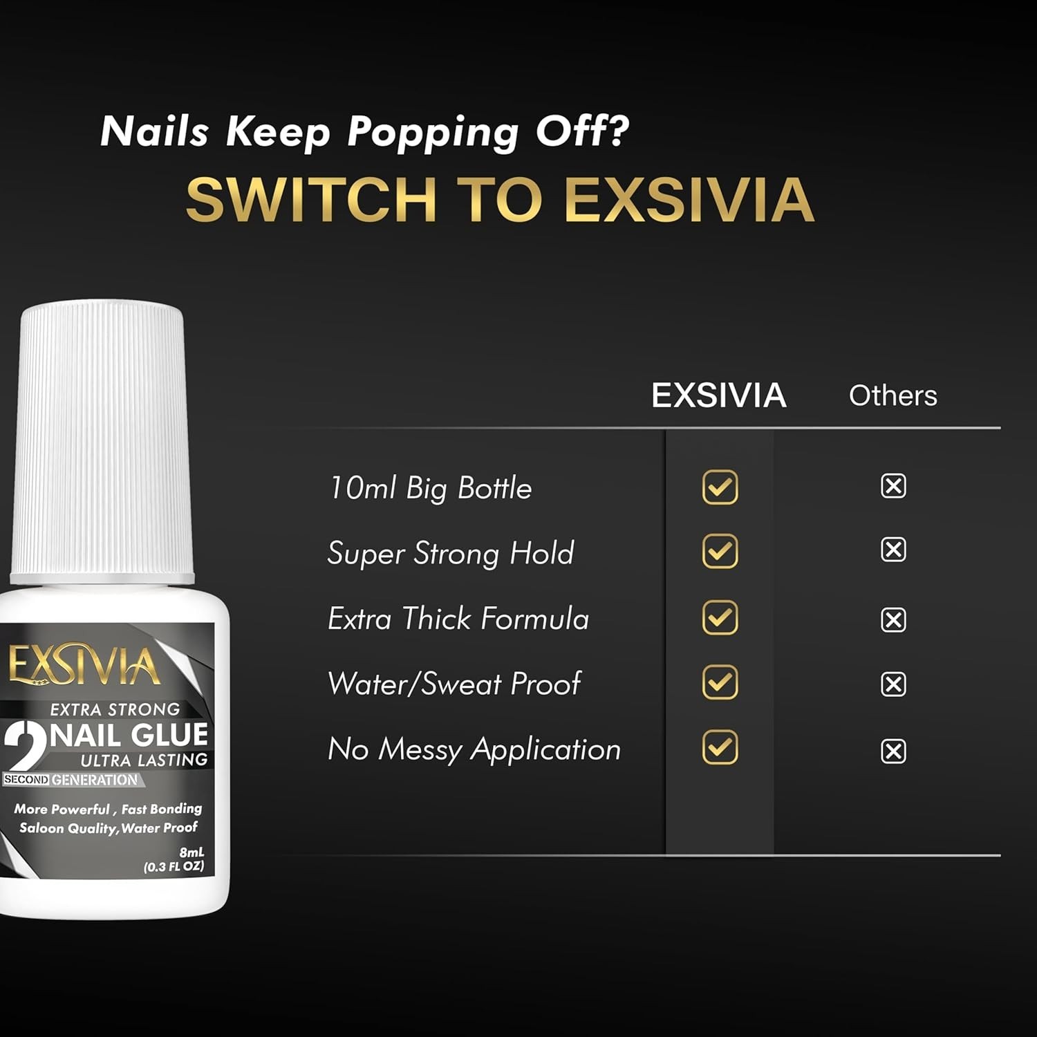 Super Strong Nail Glue for Press On Nails, Acrylic Nails & Nail Tips (10ml),Extr