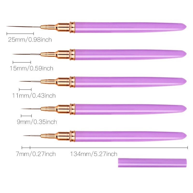 5pcs Nail Art Liner Brush Set UV Gel Painting Drawing Pen Manicure Tools