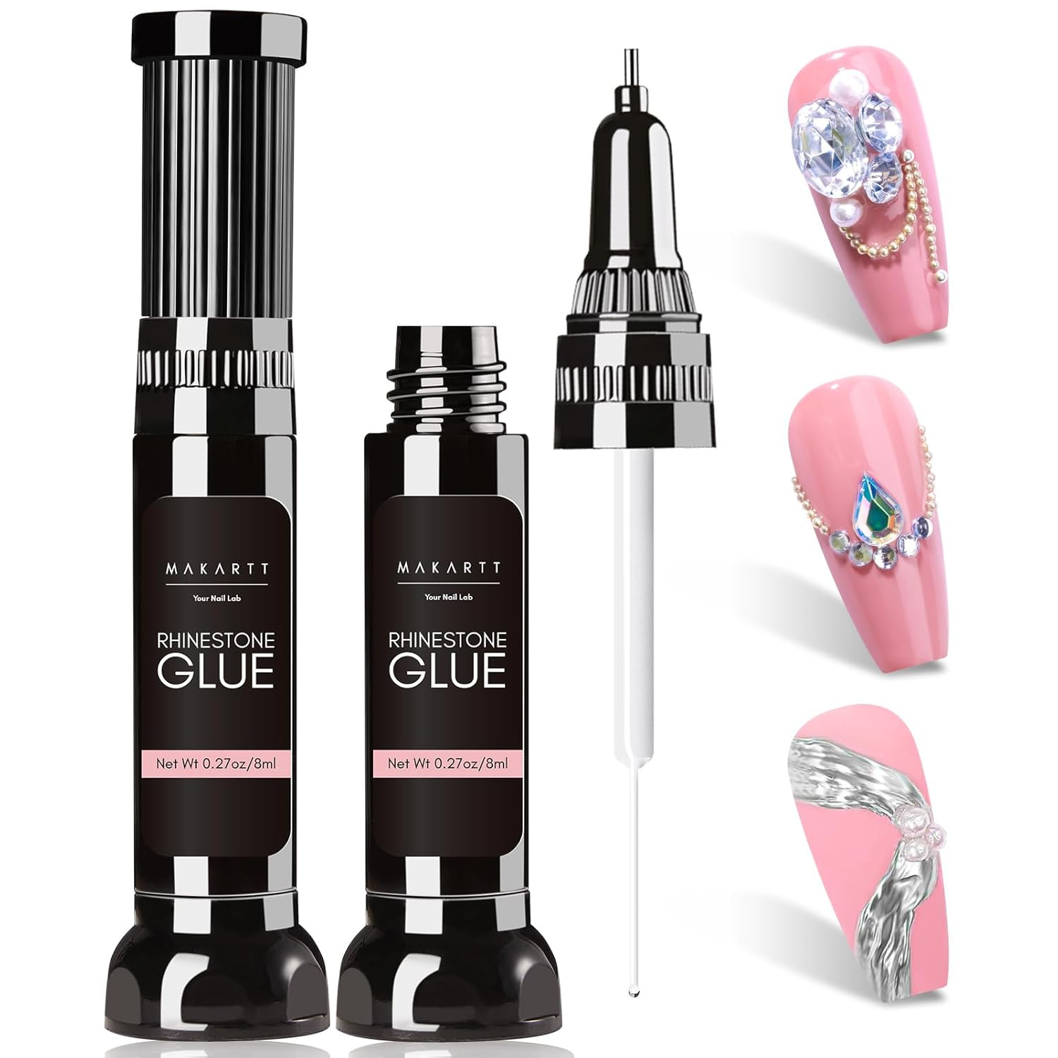 Makartt Nail Rhinestone Glue Gel, Upgrade Gel Nail Glue with Brush Pen Tip Super