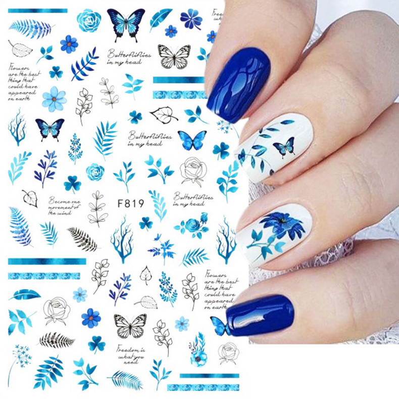 4Pcs 3D Nail Stickers Gel Polish Winter Time Geometric Lines Flower Slider NH21