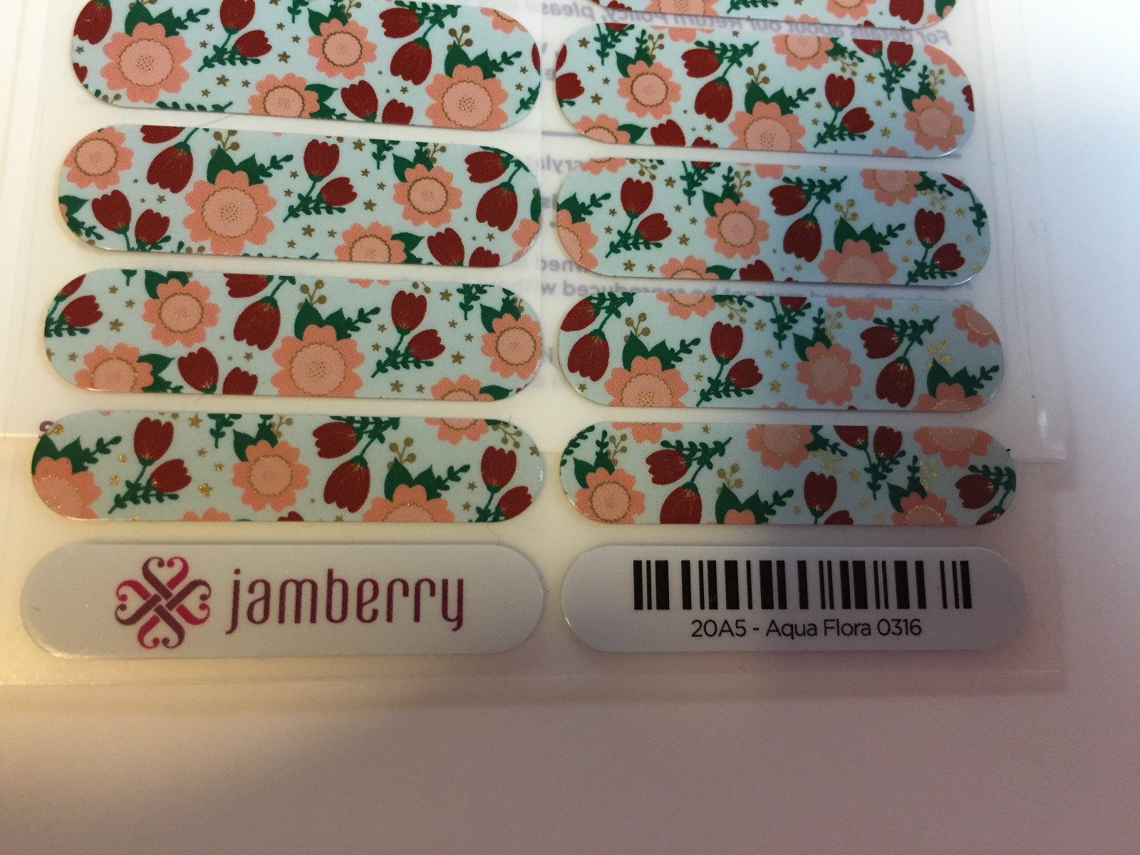 Jamberry Vinyl Nail Wraps ~ Full Sheet ~ Aqua Flora ~ Retired ~(New)