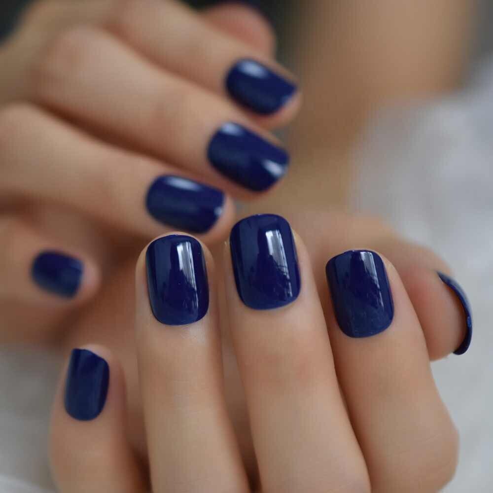 Royal Blue Short Square Press On Nails – Glue On False Set – 24 pcs Kit