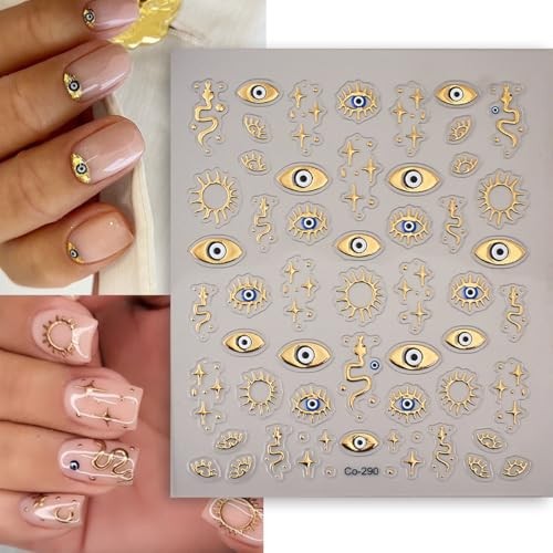 Gold Evil Eye Nail Art Stickers 3D Gold Nail Stickers Star Snake Nail Style-12