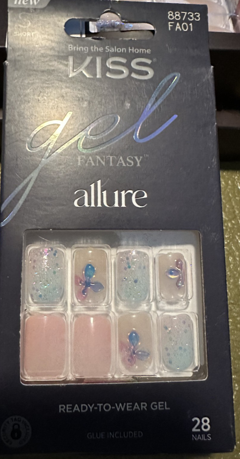 Kiss Nails Manicure Small Pink Clear 3D Jewel Premium Allure Glitter Blue Square