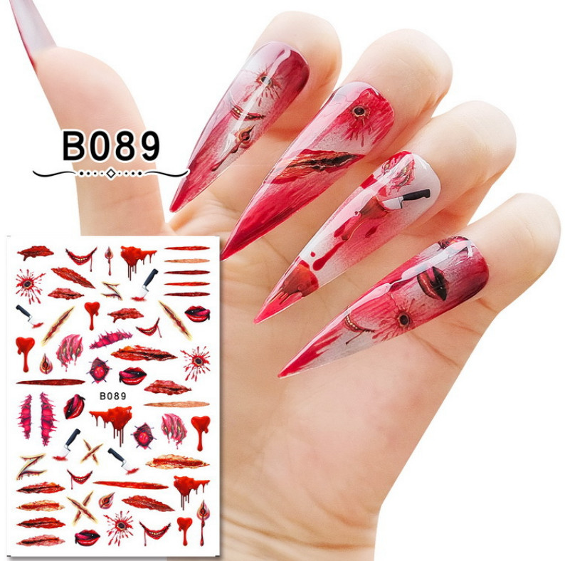 Halloween Nail Art Stickers Decals Red Lips Bloody Self-Adhesive B89 NH15