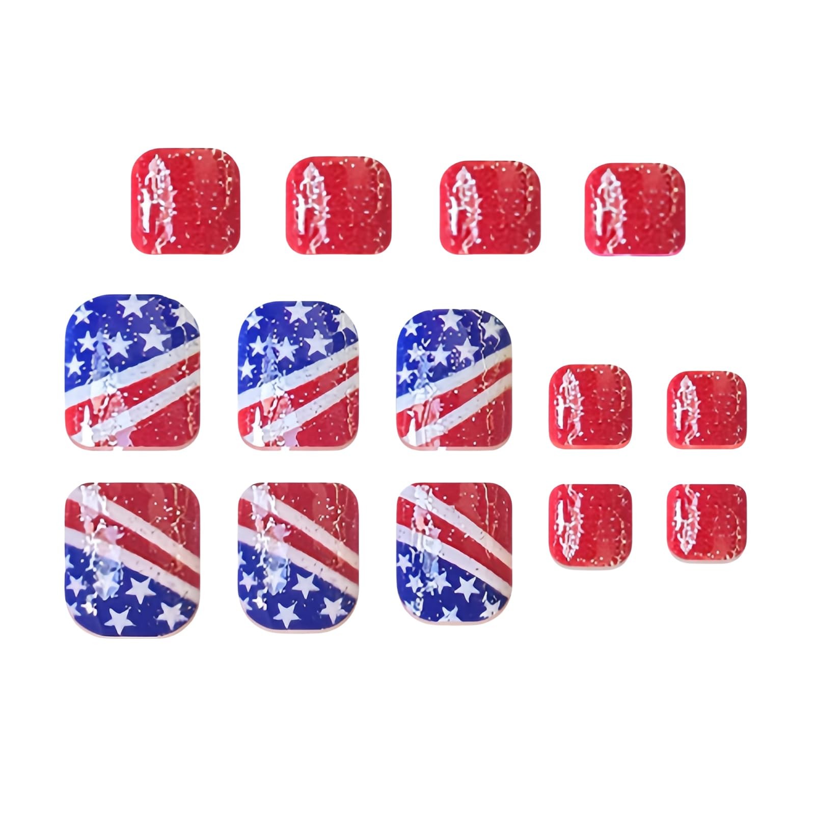 24Pcs 4th of July Press on Toenails Short 1 Fl Oz (Pack 1), Multicolor