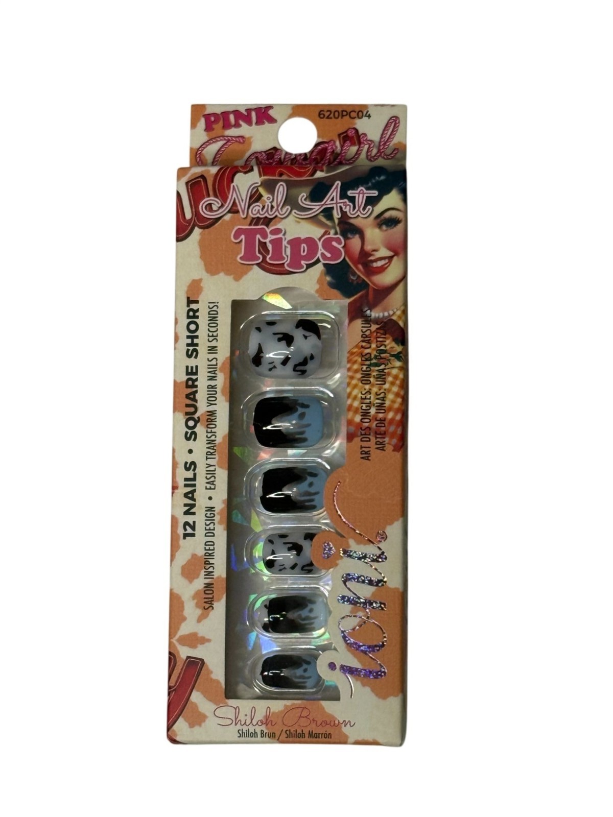 Ioni Pink Cowgirl Nail Art Tips Shiloh Brown Press On Nails Square Short 12 Pc