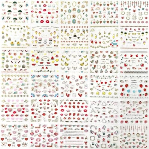 30 Sheets Valentine’s Day Nail Art Stickers 3D Self-Adhesive Red Heart Style-3