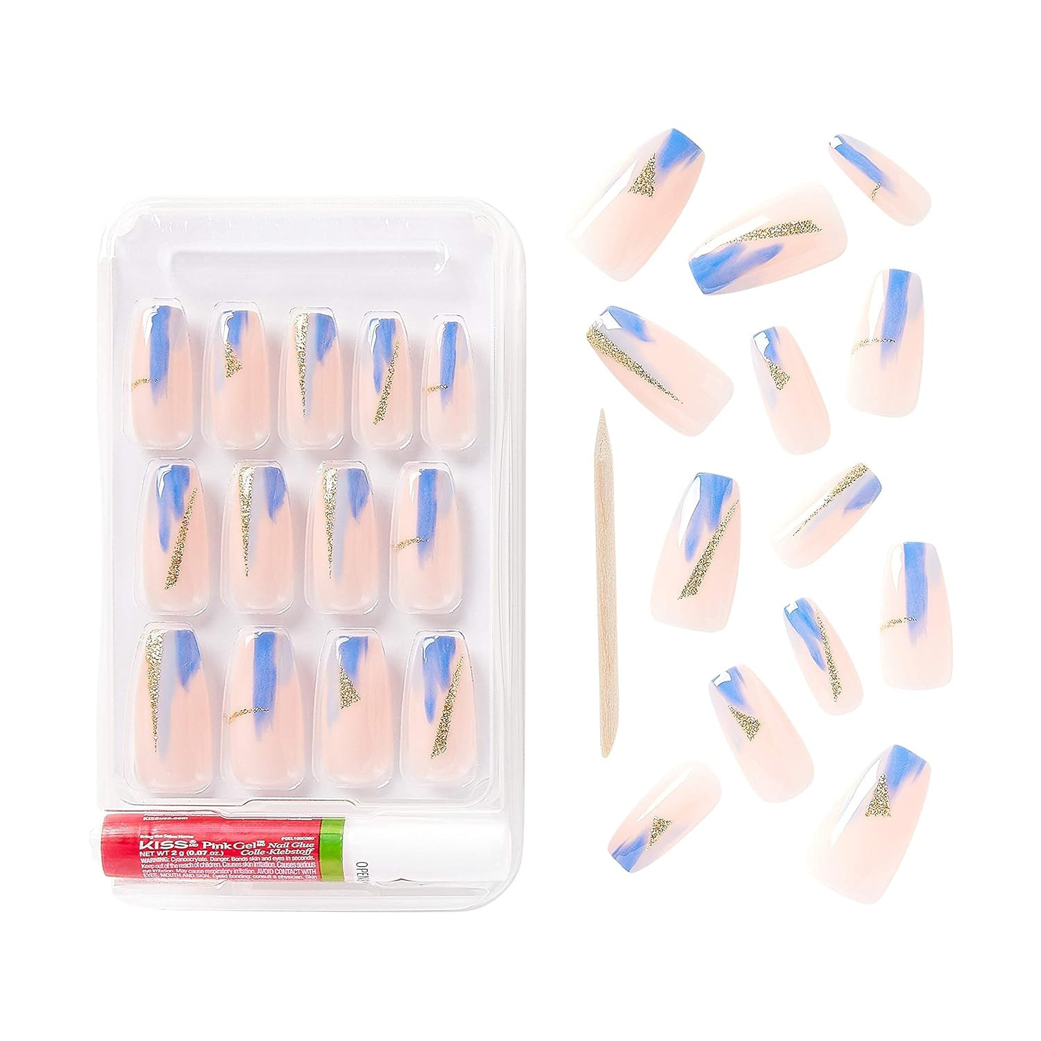 Gold Finger Gel Glam Nail Press On Gel Kit Polish Free Manicure Long Length GD15