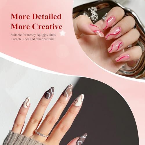 Nail Art Liner Set 6 Pcs Black White Red Gold Silver Glitters Colors Luxury