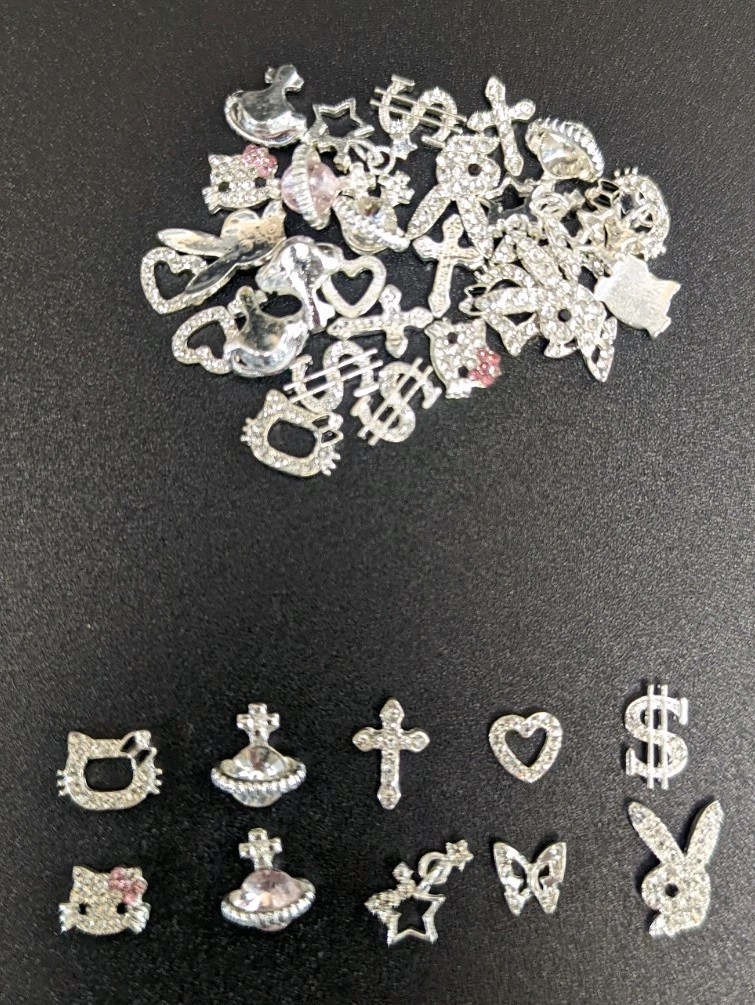40 PCS 3D Silver Star Heart Nail Gems Charms Nail Charms, Butterfly, Kitty