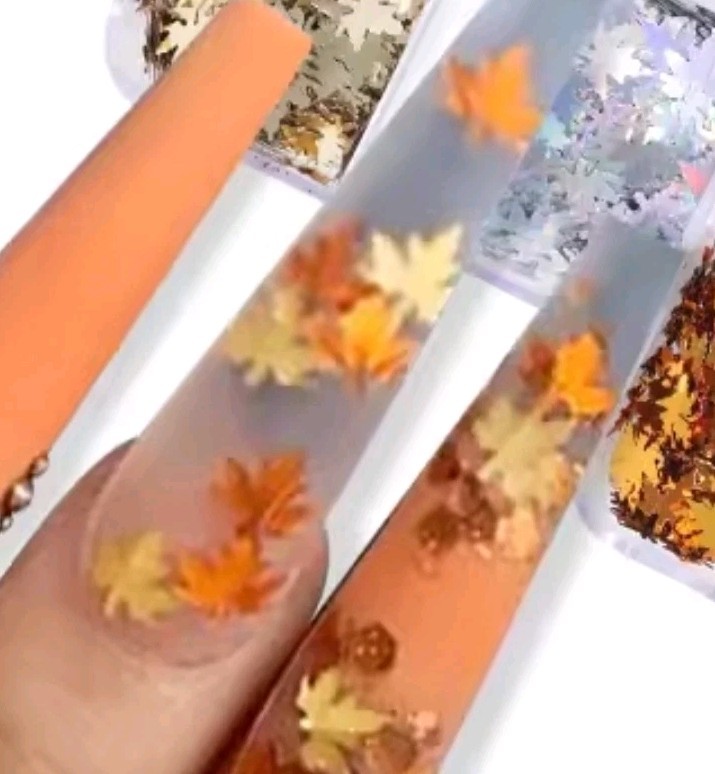 Autumn Maple Leaf Nail Art Sequins Glitter 3D Nail Flakes Res&gold Color (1tsp)