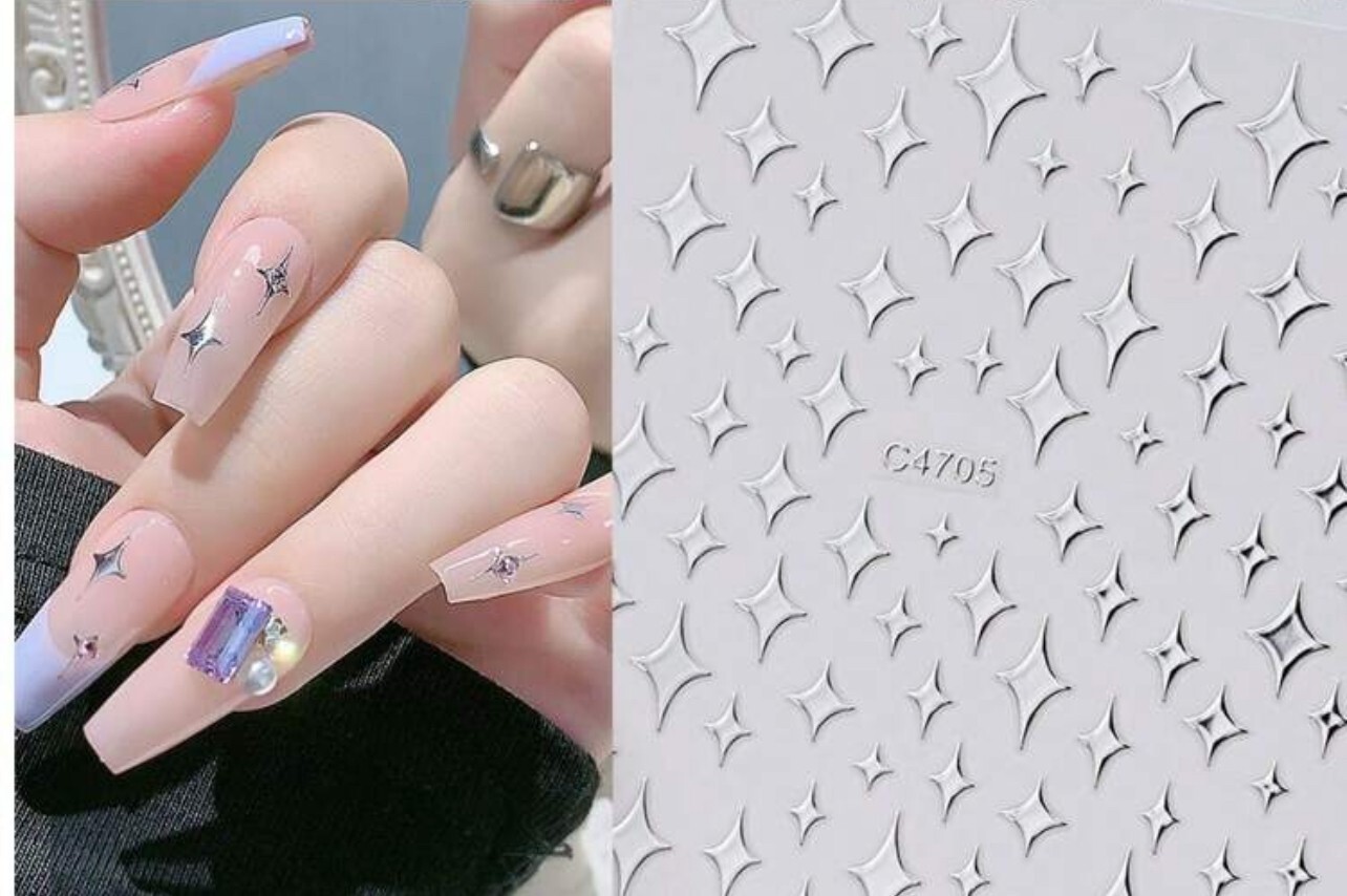 Nail Art Stickers Metallic SILVER Star Moon Heart Cross Christmas Decals