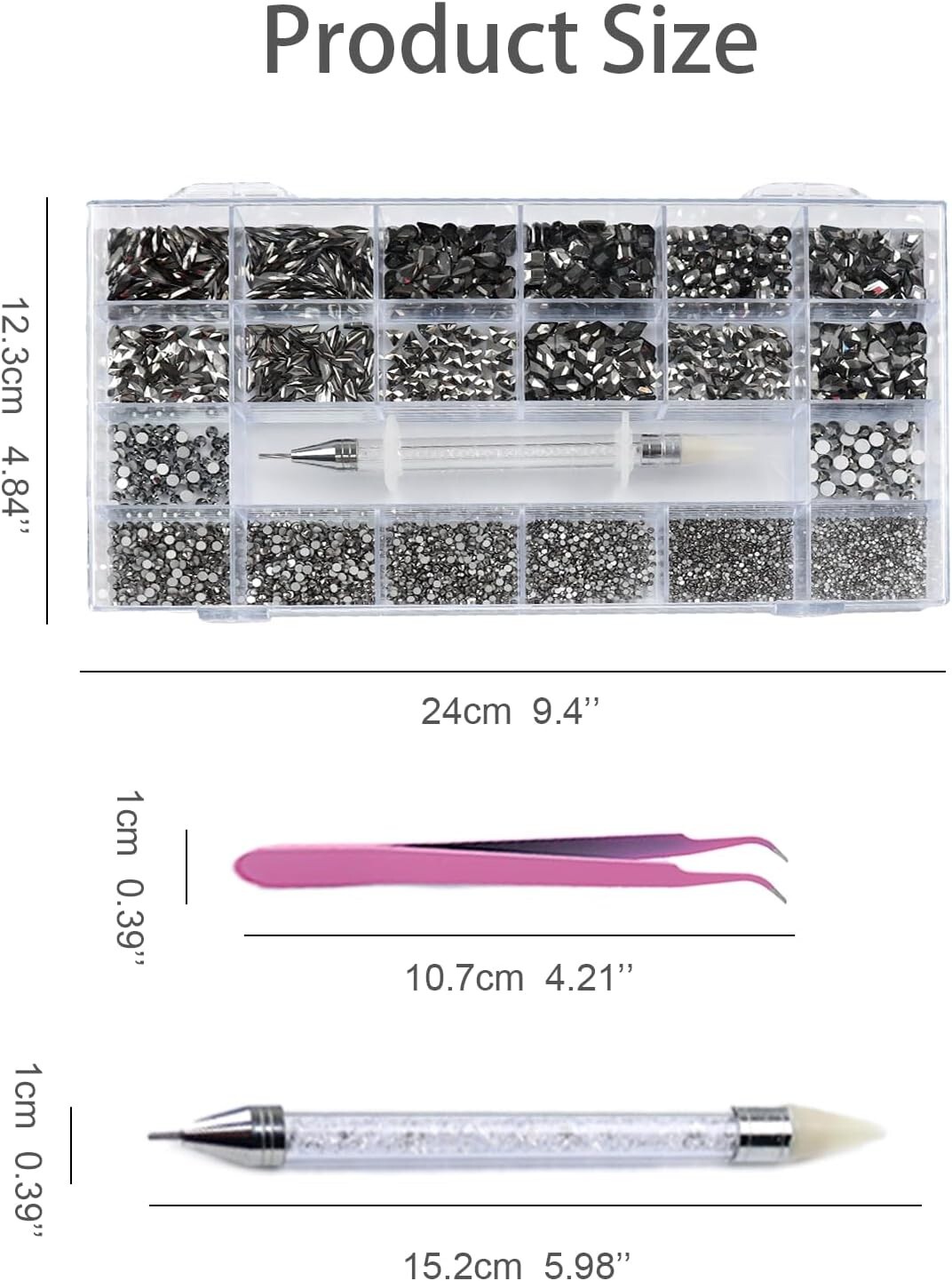 6080pc Black Nail Art Rhinestones with Multi Shapes 3D Flatback Crystals Diamond