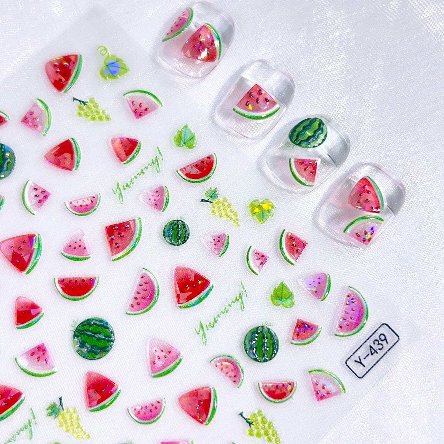 6Sheet 5D Embossed Lemonade Fresh Fruit Nail Stickers 3D -Adhesive Peach Wate…