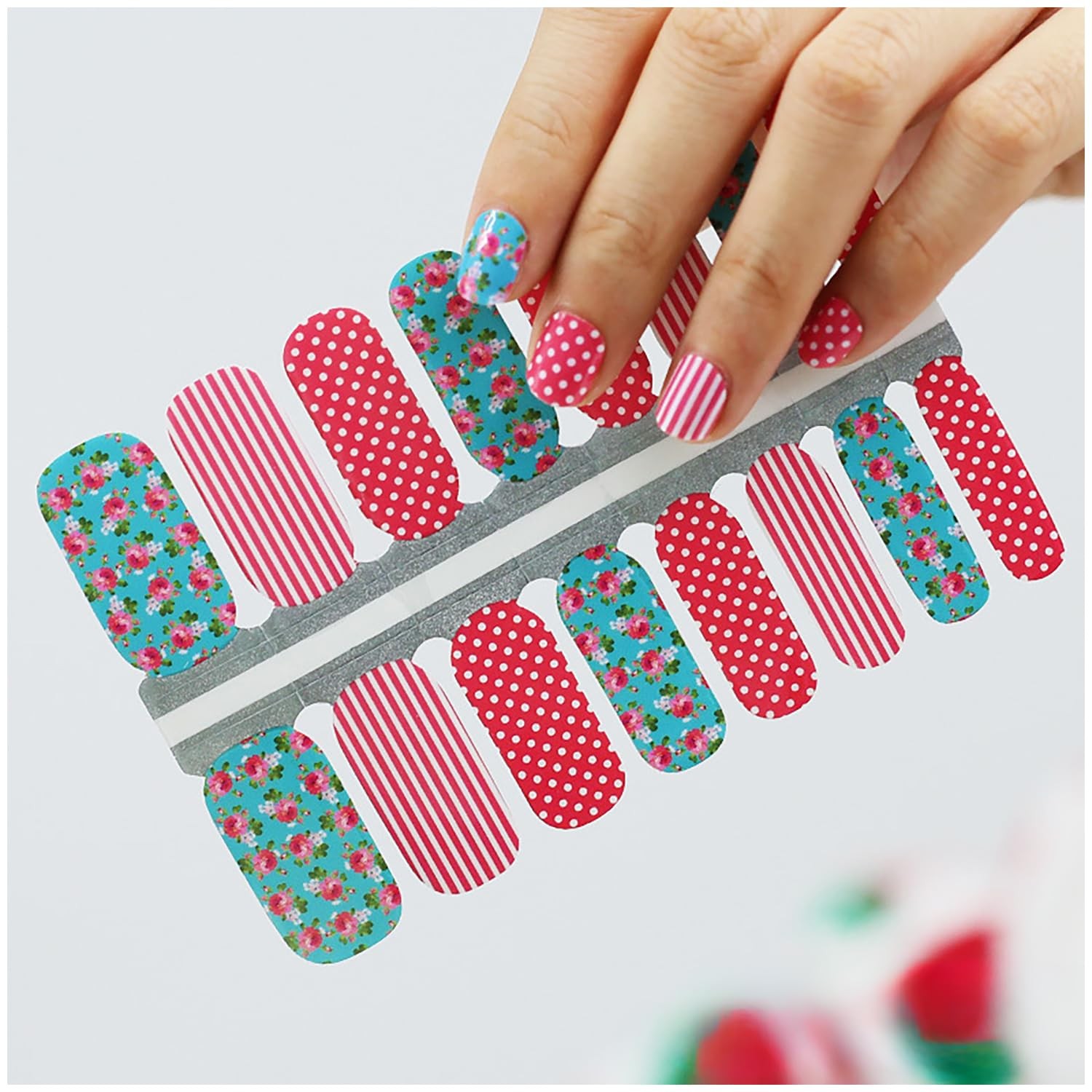 5 Sheets Red Nail Wraps for Women Valentine’s Day Nail Polish Strips Gel Nail…