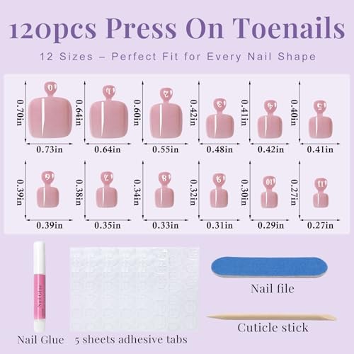 Toe Nail Press ons – 120pcs Press on Toenails for Women, Toe Soft Mauve Pink