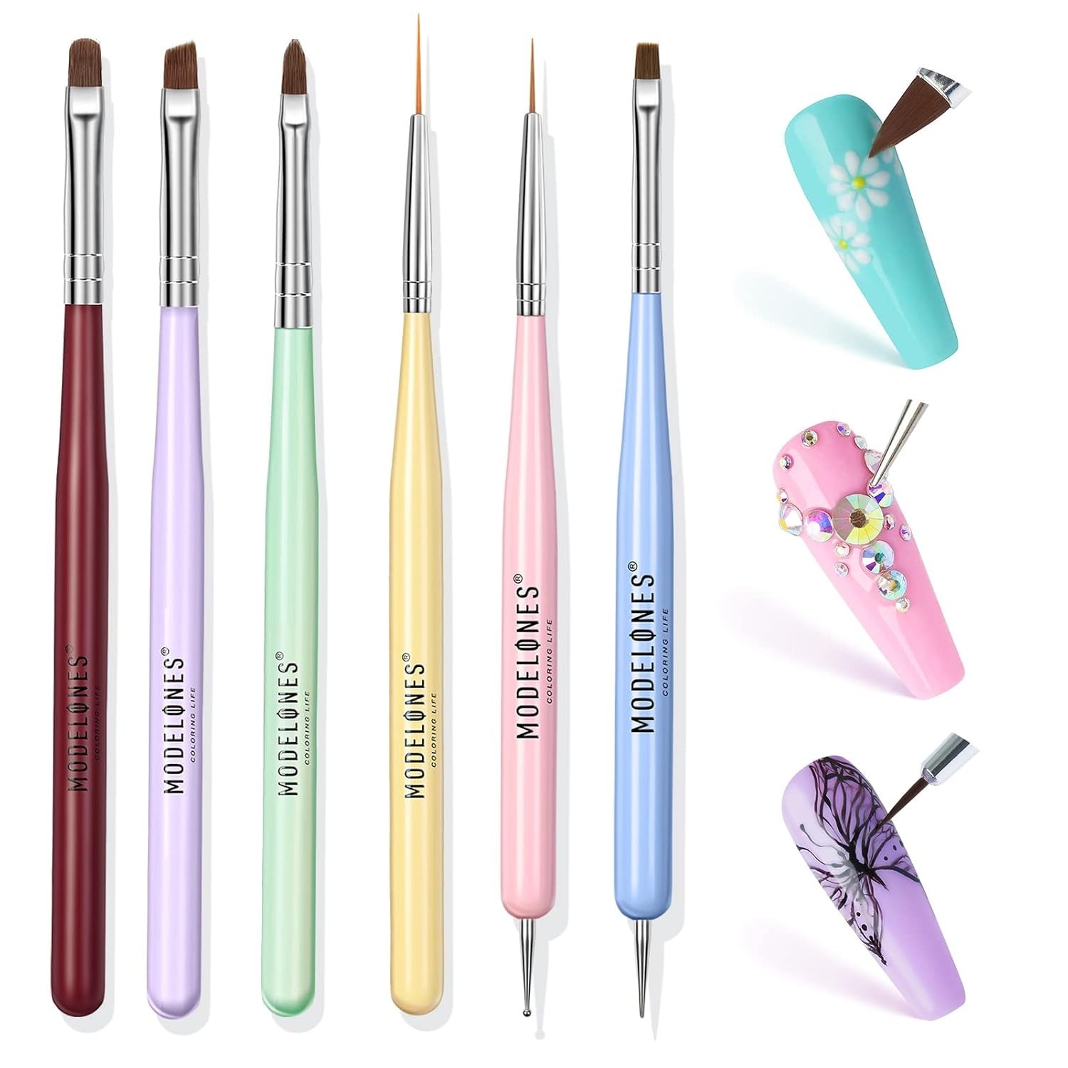6-Piece Nail Art Brush Set for Gel Polish & 3D Design Enthusiasts