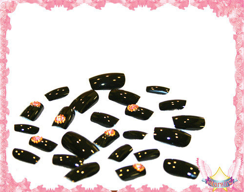 Starsire Black Pink Diamond Flowers Japan Acrylic Fake 24 3D Shiny Full Nails